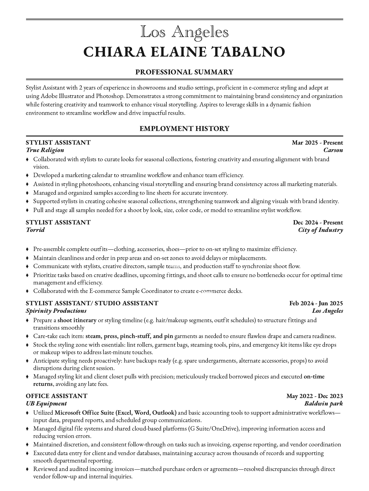 Chiara Elaine Tabalno resume page 1